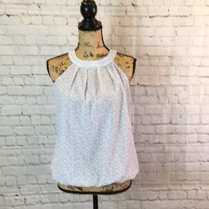 LOFT Gray White Halter Top Elastic Waist Shirt Medium Petite